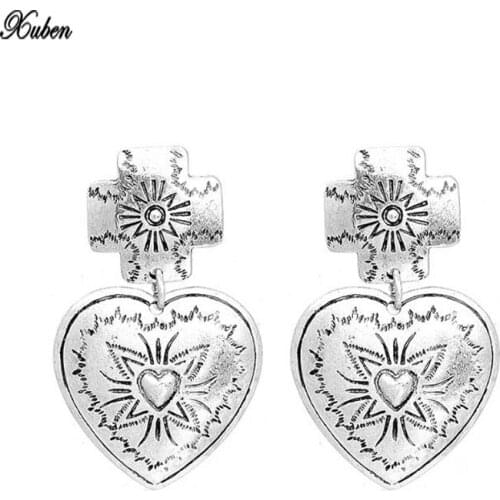 Mode Liefde Vintage Sieraden Hart Stud Oorbellen Etnische Goud & Zilver Kleur Textuur Cross Verklaring Earring Sieraden gifts