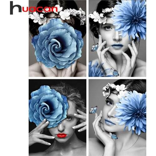 Huacan 5D Diamond Painting Complete Kit Woman Flower Diamond Mosaic Embroidery Portrait Needlework Gift Home Decoration