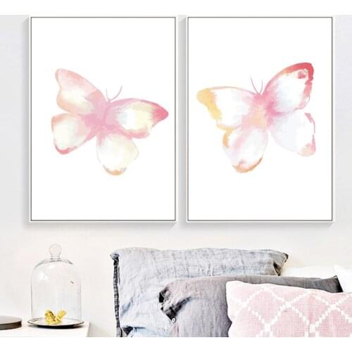 Cartoon Pink Butterfly Wall Art Canvas Painting Nordic Posters And Prints Animal Wall Pictures For Kids Room Baby Bedroom Decor