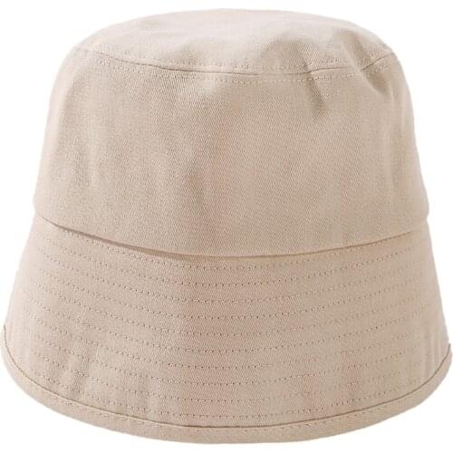 Women Summer Solid Color Cotton Dome Bucket Hat Back Split Wide Brimmed Sun Protection Foldable Panama Fisherman Cap