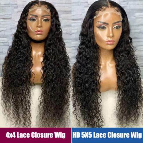 Water Wave Lace Closure Wig 28 30 Inch Peruvian Water Wave Lace Front Wig 100% Remy Curly Human Hair Wigs HD 5x5 Lace Front Wig