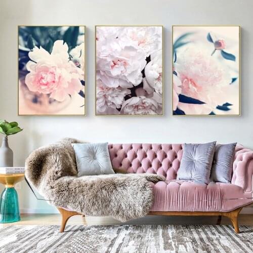 Pink Peony Flower Botanical Poster Nordic Canvas Print Scandinavian Simplicity Painting Wall Art Picture for Living Room Decorat