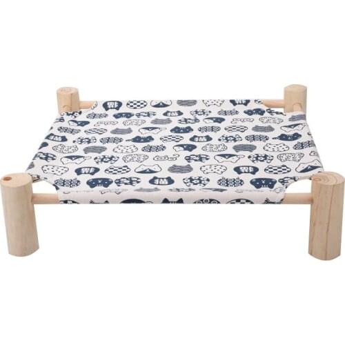 Dorakitten 1pc Pet Elevated Bed Detachable Wooden Plaid Cartoon Printing Washable Cat Cot Bed Dog Bed Pet Supplies
