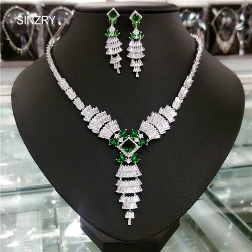 SINZRY Trendy bridal jewelry set cubic zirconia brilliant chunk necklace & earrings set wedding dressing jewelry sets women