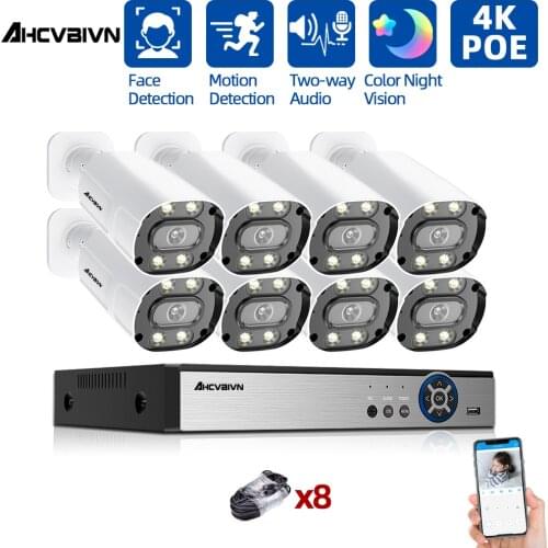 8CH 4K NVR Kit POE Security Camera System Outdoor Waterproof 8MP Two-way Audio IP Camera IR-Cut CCTV Video Surveillance System
