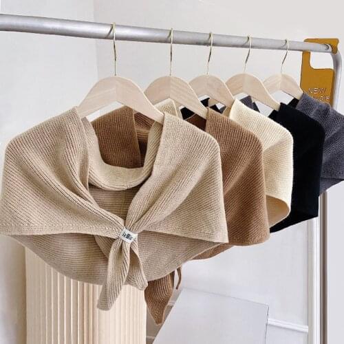 Thin Section of Solid Color Triangle Scarf Shawl Outside with Dual-use Knitted Bib Korean FemaleAir-conditioned Room Fake Collar
