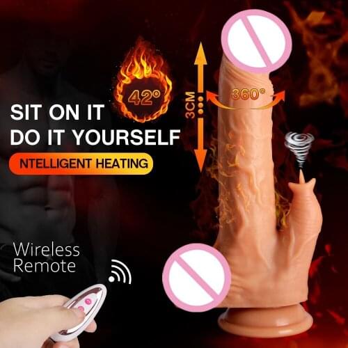 Wireless Remote Soft Liquid Silicone Huge Dildo Automatic Heating Telescopic Tongue licking Vibrator Sex Toys Fmale Masturbator