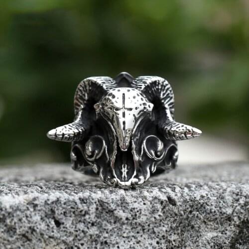 Vintage Viking Goat Skeleton Titanium Ring Domineering Man Demon Rock Hip Hop Rings Punk Gothic Jewelry Anel