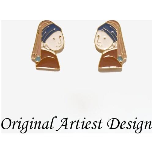 Original Artiest Painting Stud Earrings For Women 2021 Retro Lady Portrait Korean Earrings Anime Jewelry boucle oreille femme