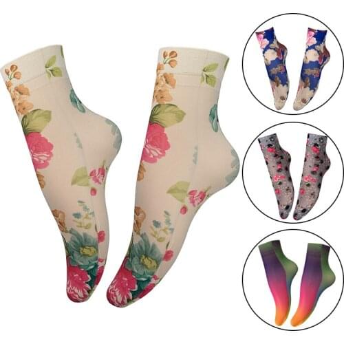 Printed Mesh Socks For Women Summer 2020 Casual Streetwear Sheer Ankle Socks Elasticity Cute Colorful Flowers Sock Female