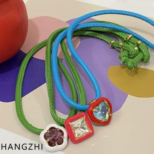 INES New Color Love Heart Flower Zircon Leather Choker Clavicle Necklace for Women Girl Party Travel Trendy Jewelry HANGZHI 2021