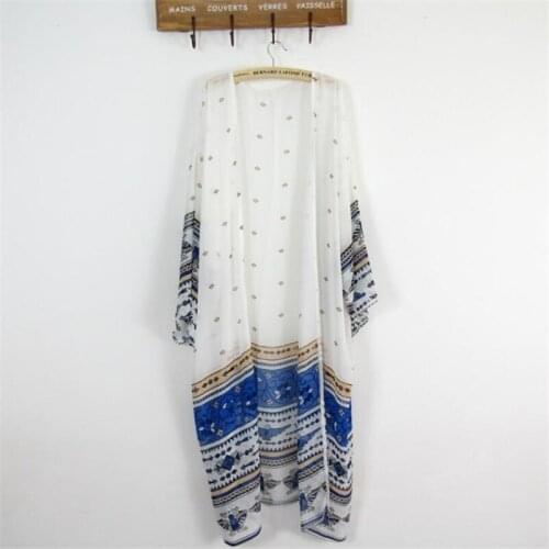 Women Fashion Summer Chiffon Cardigan Shirt Sun Protection Geometric Print Long Cardigan Beach Cover Up Shirt Blouses