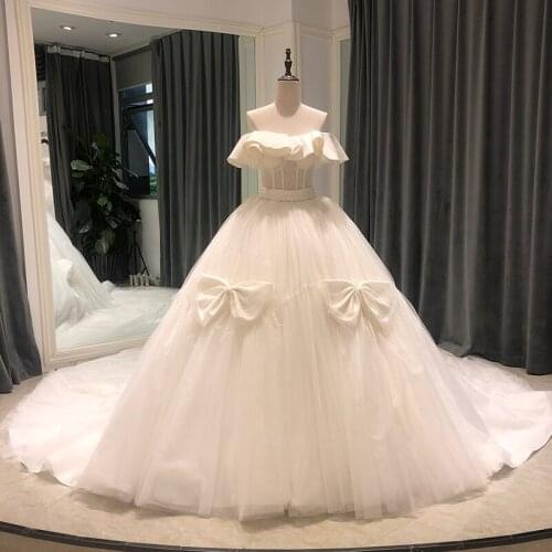 SL-8300 wedding dress ball gown 2021 bridal dresses off the shoulder lace crystal beads bow bride wedding gown for women