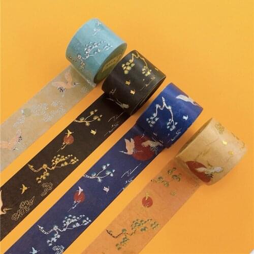 1Roll Crane Pattern Bronzing Masking Paper Tape Stickers DIY Hand Account Journal Material Supplies