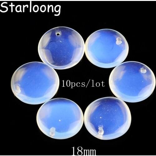 10pcs/lot 18mm round shape flat white opal stone lampwork glass beads with hole for DIY necklace bracelet jewelry making