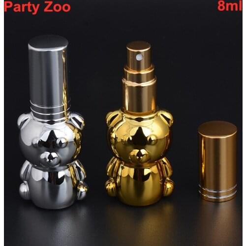 100 X 8ml Cute Gold/Silver Bear UV Coating Portable Perfume Spray Bottle Empty Travel Cosmetic Containers Jars Wholesale