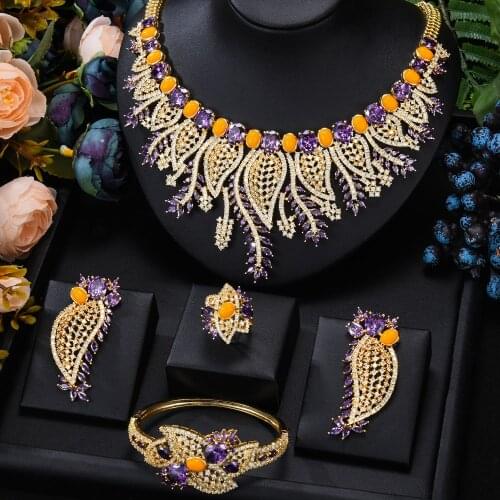 Famous Brand 4PC Yellow CZ Luxury African Jewelry Set For Women Wedding Party Zircon Crystal Dubai Bridal Jewelry Set Gift