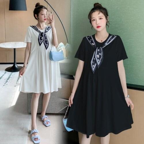 52175# Maternity Clothes Summer Cotton Short Sleeves Loose Stylish Slimming Dress Pregnant Women Mom Dress