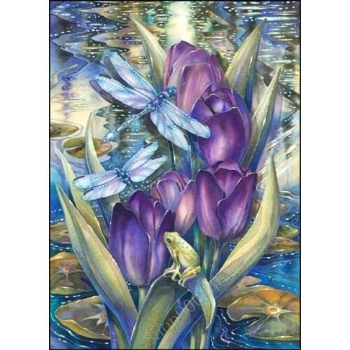 5d DIY Diamond Painting Full Square Drill Dragonfly Frog and Lotus Flower Picture Diamond Embroidery Kit Cross Stitch Art FF2080