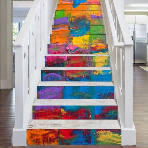 Abstract Art Painting Vinyl Staircase Sticker For House Stairs Decoration DIY Wall Stickers Waterpoof Peel & Stick PVC Wallpaper