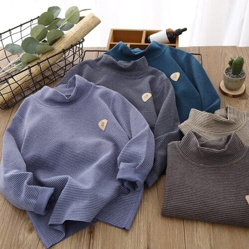 Derong boys' half high collar bottoming shirt long sleeve pure underwear autumn winter warm Plush childrens top 3-12 years old