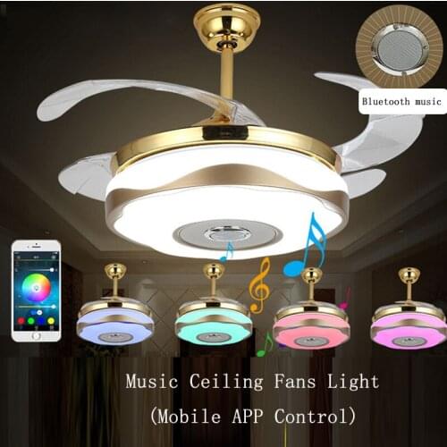 Bluetooth led double ring lamp ceiling fan remote control music lamp for free delivery in childrens room and Restaurant