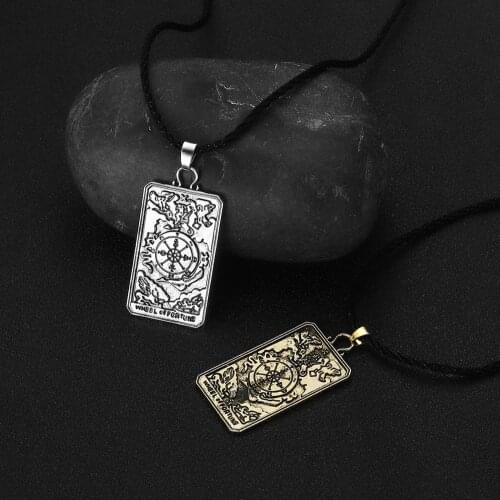 QIAMNI Two Sided Wheel of Fortune Tarot Card Divination Necklace Its a Lucky Charm Gift Fortune Teller Pagan Jewelry for Men