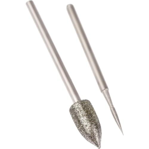 2Pcs 1.5mm/6mm Polished Needle.Electroplating Diamond Grinding Head 2.35mm Shank Needle Jade Stone Carving Engraving Tool