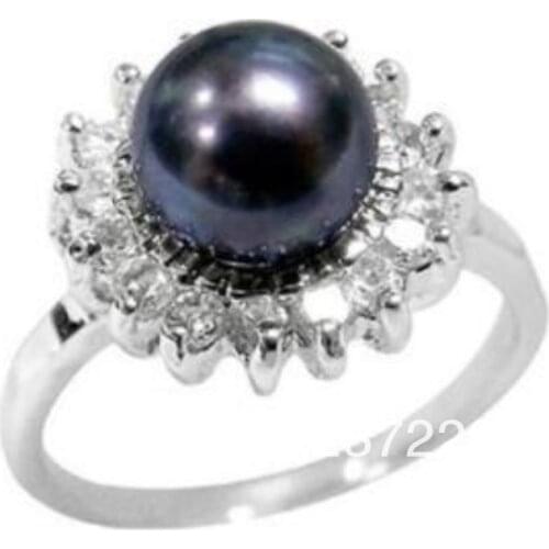Hot selling>@@ Wholesale price S ^^^^REAL NATURAL BLACK AKOYA PEARL RING SIZE 7 -Bride jewelry free shipping