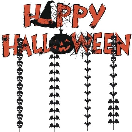 Halloween Black Bat Skull Felt Door Wall Hanging Ornament DIY Garland Accessories Halloween Decoration Home Supplies