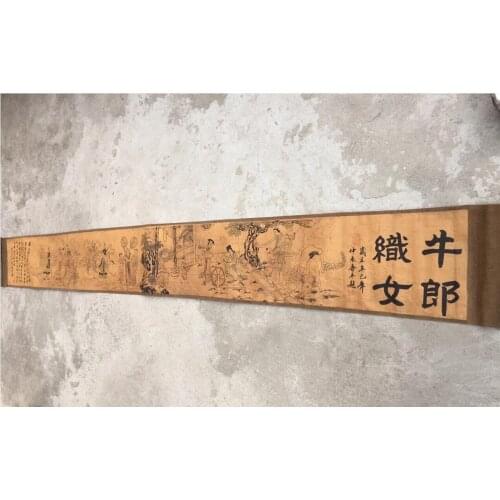 China archaize Long curly Cowherd and Weaver Girl Calligraphy painting