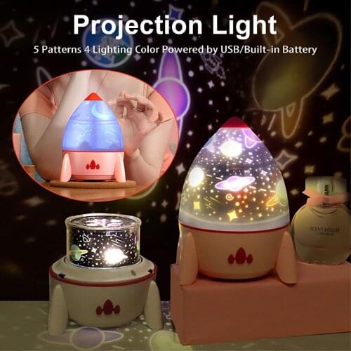 Mini Rocket-shaped Creative Projection Light 5 Patterns 4 Lighting Color Powered by USB/Built-in Battery Funny Projection Light
