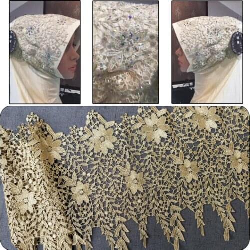 1 Yard 29cm Embroidered Flower Leaf Lace Trim Ribbon Silver Gold Lace Fabric for Woman Hijab DIY Garment Sewing Accessories
