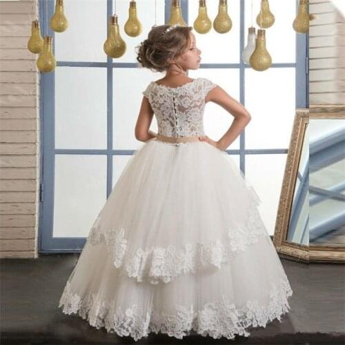 Flower Girl Dresses for Wedding Lace First Communion Dresses with Appliques Party Pageant Little Girls Gowns