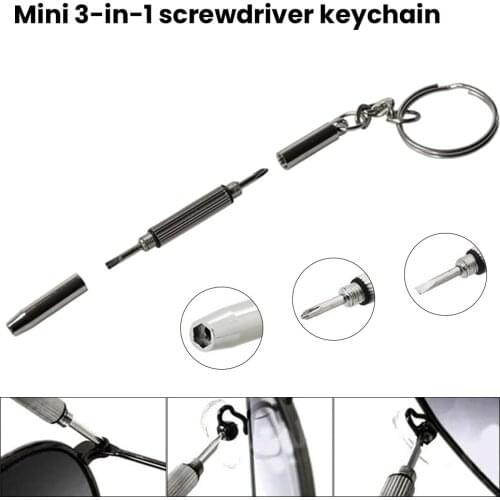 Multifunctional 3-in-1 Portable Screwdriver Stainless Steel Screwdriver Tool Keychain Glasses Watch Repair Widget