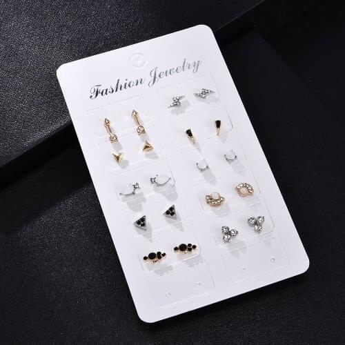 10pcs/sets Pyramid Lightning Geometric Irregularity Stud Earrings Set New Rhinestone Imitation Opal Earrings for Women Gift