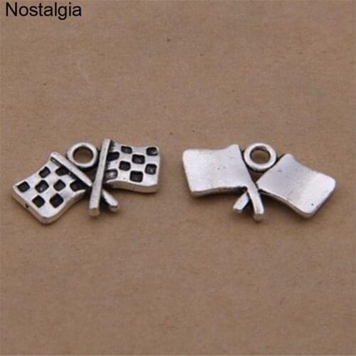 Nostalgia 30Pcs Fashion Checkered Flag Craft Charms Tibetan Pendants For Bracelets 12*22MM