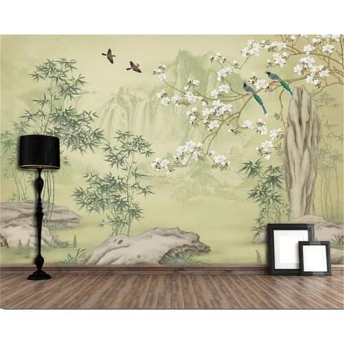 Beibehang New Chinese custom wallpaper bamboo forest magnolia classical meticulous flower and bird background papel de parede