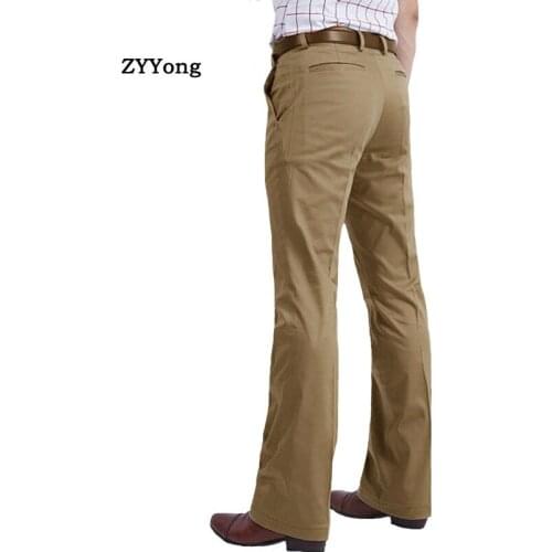 New Flared Boot Cut Trousers Mens Business Casual Classic British Style Office Comfortable kahki Black Slim Formal Suit Pants