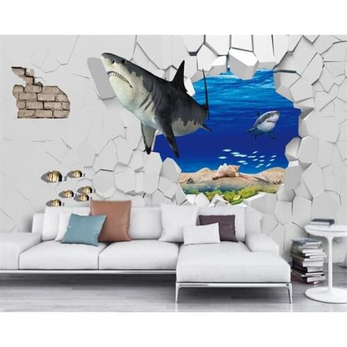 Beibehang Custom wallpaper underwater shark broken picture in picture 3D TV background walls living room bedroom 3d wallpaper