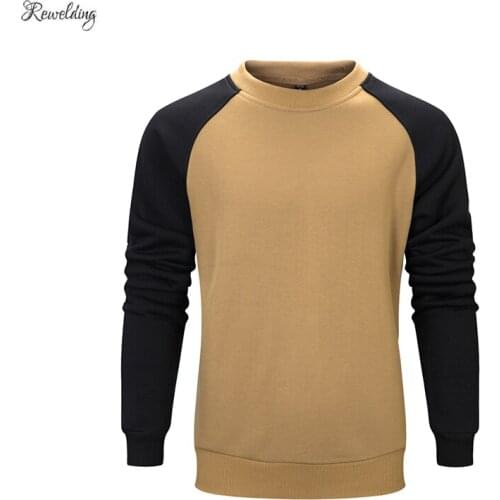 Autumn Winter Shoulder Stitching Color Men Pullover Sweatshirts Fleece Long Sleeve O-neck Hoodies Hip Hop Loose Streetwear Coat