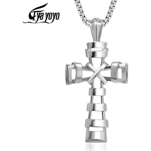 EyeYoYo Titanium Steel Cross Pendant Necklace Men Bundle Hollowed Out Hipster Men Necklace