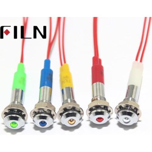 FILN FL1M-6SW-1 6mm red yellow blue green white 12v 220v 24v led metal indicator signal pilot lamp with 20cm cable