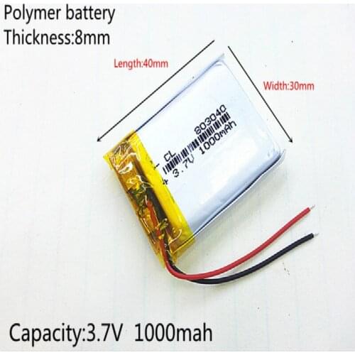 3.7V,1000mAH,[803040] PLIB; polymer lithium ion / Li-ion battery for GPS,mp3,mp4,mp5,dvd,bluetooth,model toy