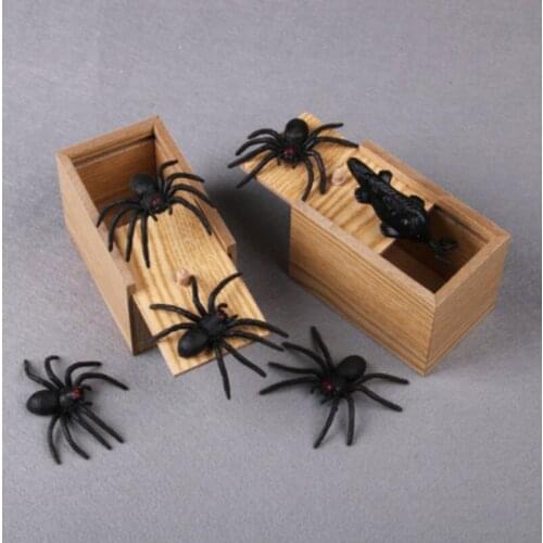 April Fools Day gift Wooden Prank Trick Practical Joke Home Halloween Party Office Scare Toy Box Gag Spider Mouse Funny GiftsG
