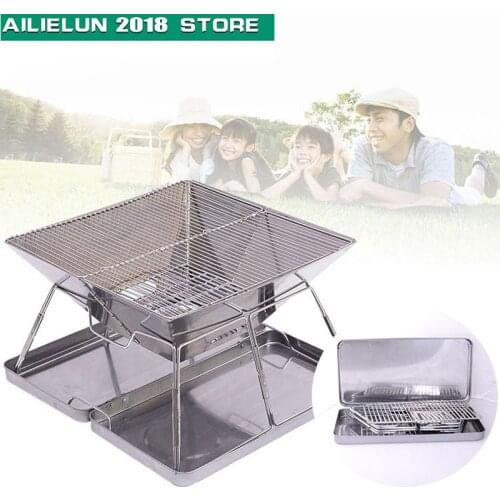 Portable BBQ Grill Stove Charcoal Camping Barbecue Tool Folding Camp Picnic Grilling Shelf Rack Stand for Outdoor Hiking Kitchen