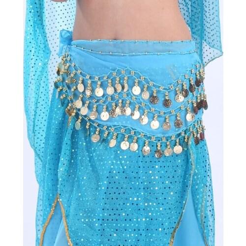 Chiffon 3 Layer Belly Dance Waist Chain Coin Indian Dance Hip Scarf Belt Skirt Waistband Wrap Dancing Costume Bellydance Belt 89