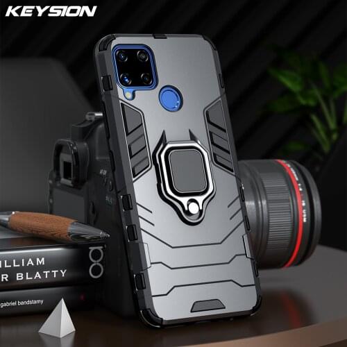 KEYSION Shockproof Armor Case for Realme C15 C17 C12 C11 V5 Ring Stand Silicone Phone Back Cover for OPPO Realme Q2 Q2 Pro