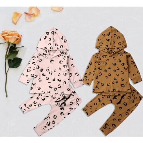 Pudcoco USPS Fast Shipping 0-24M Leopard Infant Baby Girl Clothes Set Cotton Hooded Tops Leggings Pants Casual Clothes Set