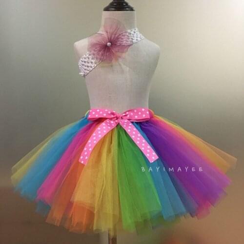 Rainbow Tutu Skirts Baby Girls Tulle Skirts Ballet Dance Pettiskirt Tutus with Polka Dots Bow and Headband Kids Party Skirts